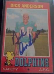 1971 Dick Anderson signed card, 1of2