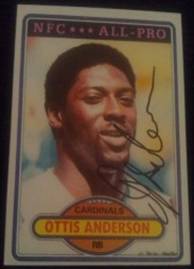 1980 Ottis Anderson signed card, 1of2