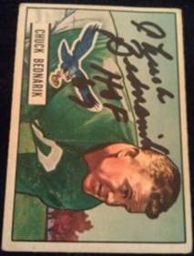 1951 Bowman Chuck Bednarik signed card, 1of2