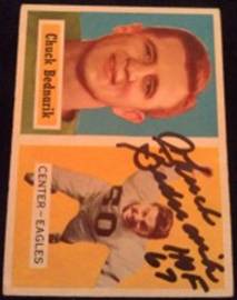 1957 Chuck Bednarik signed card, 1of2