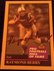 1991 HOF Raymond Berry signed card, 1of2