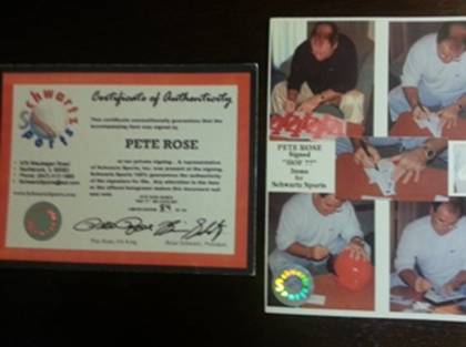 Pete Rose cert for HOF Bat