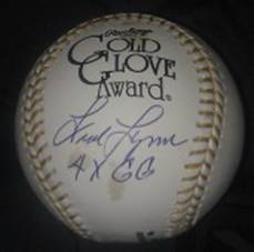 Fred Lynn 4XGG on Gold Glove Award Ball, (spots)